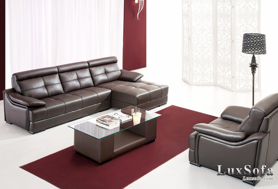 Sofa cổ điển bằng da màu nâu SC09