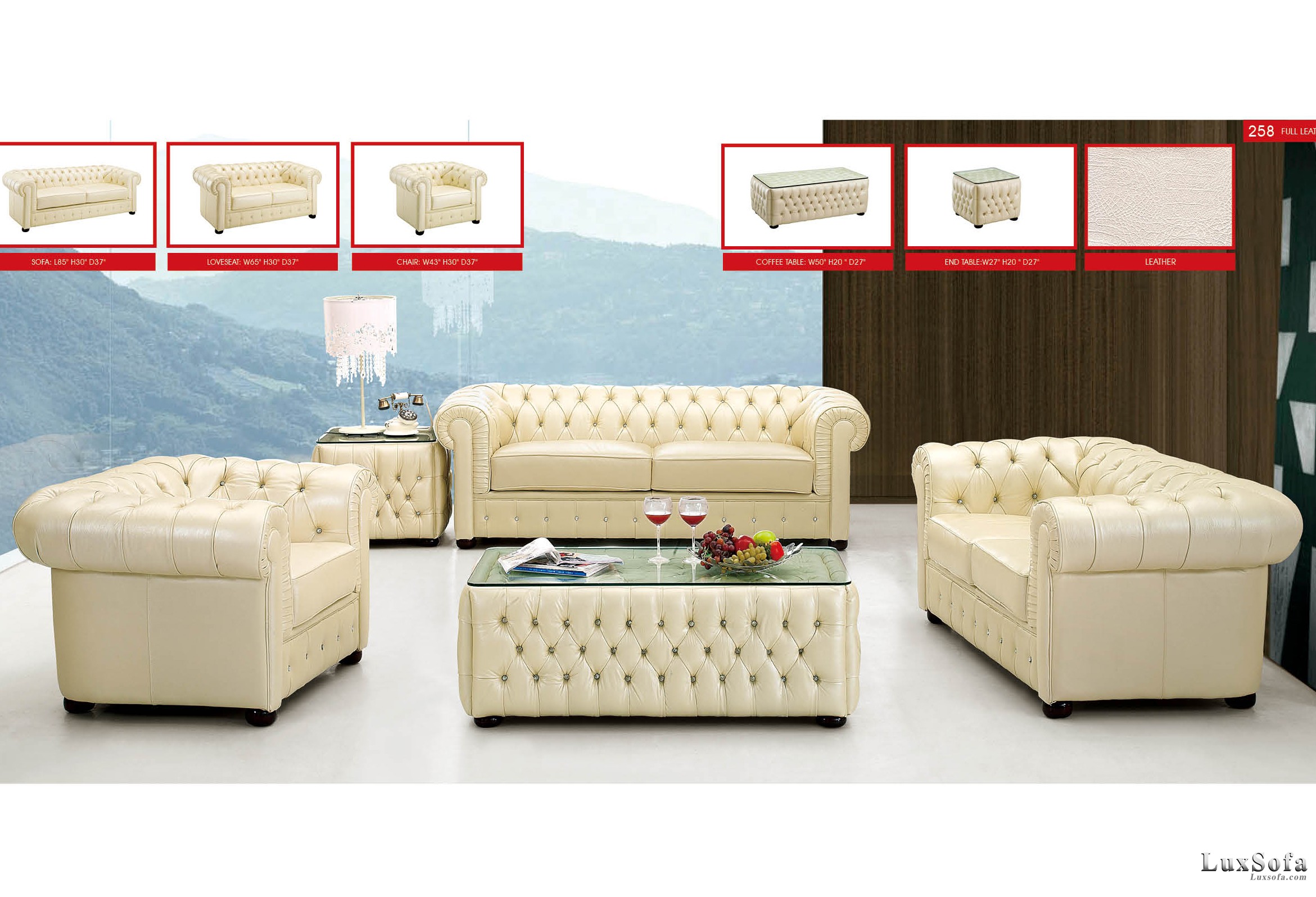 Sofa cổ điển bằng da màu trắng SC11
