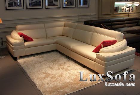 Sofa da chữ L màu trắng SD09