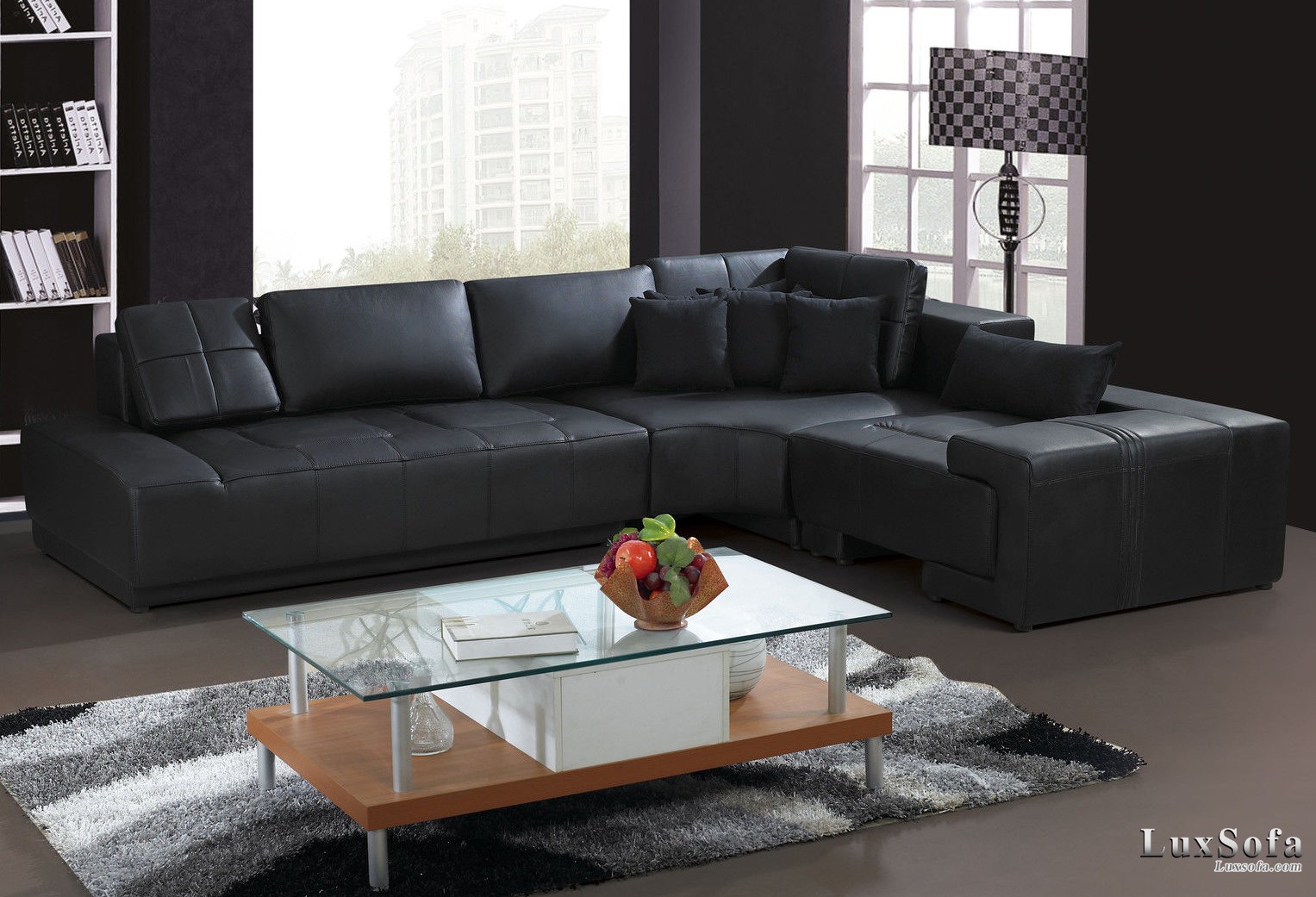 Sofa da đẹp màu đen SG18