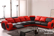 Sofa da góc hai màu đen đỏ SD23