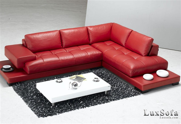Sofa da góc hiện đại màu đỏ SD28